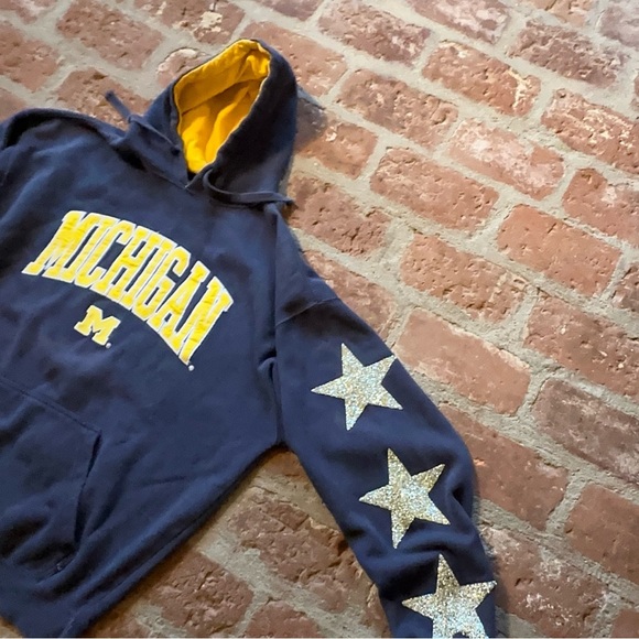 Vintage Michigan Men's Blue Oversized Hoodie Sweatshirt Stars Furst of a Kind - Picture 8 of 16